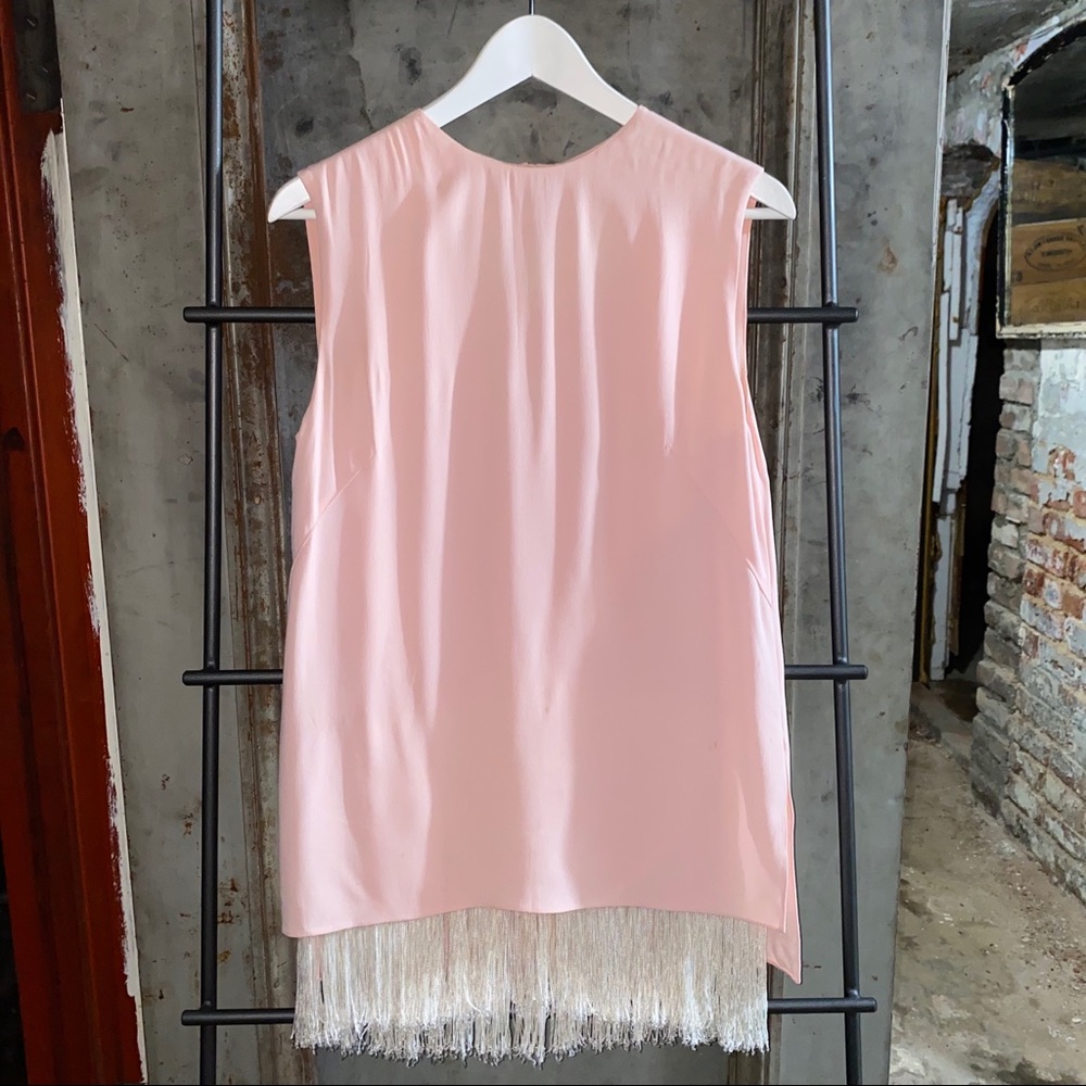 Adam Lippes Crepe Silk Light Pink White Fringe Top